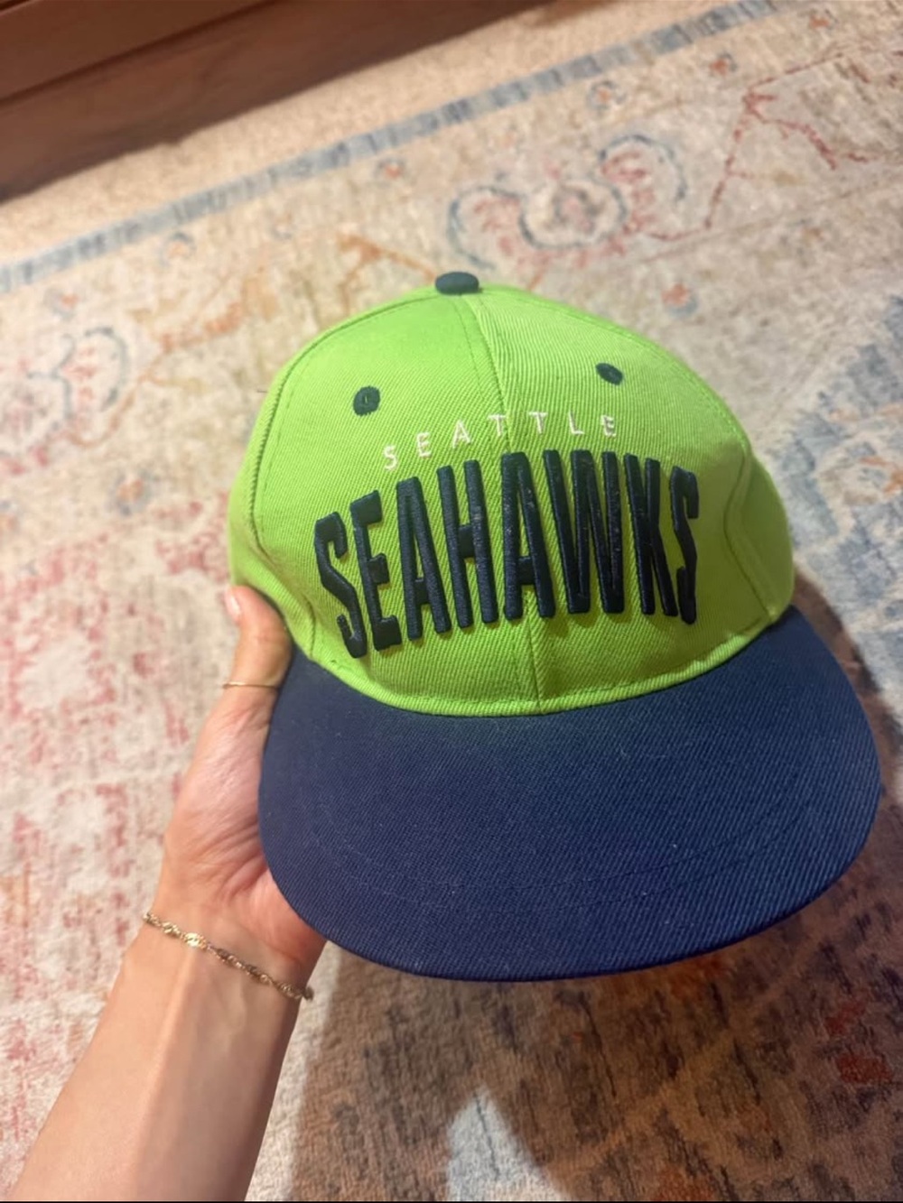 Seattle Seahawks Lime Green & Navy Snapback Hat